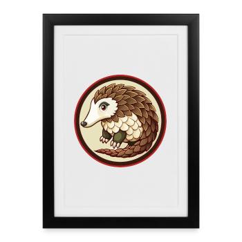 Pangolin Colorful Kawaii Cartoon Character Clipart - Framed poster (27 × 37 cm) - black - Front