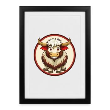 Yak Coloré Kawaii Dessin Animé Personnage Clipart Animal de compagnie - Affiche encadrée (27 × 37 cm) - noir - Devant