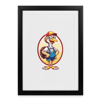 Emu Mignon Drôle Kawaii Dessin animé Clipart Animal de compagnie - Affiche encadrée (27 × 37 cm) - noir - Devant