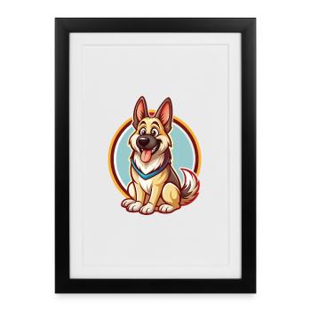 Berger allemand chien drôle Kawaii dessin animé Animal - Affiche encadrée (27 × 37 cm) - noir - Devant