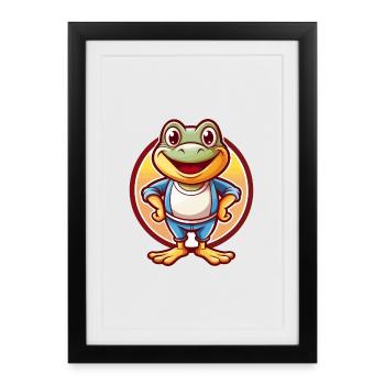 Frog Cute Funny Kawaii Cartoon Clipart Animal Pet - Framed poster (27 × 37 cm) - black - Front