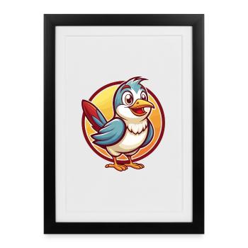 Coucou Oiseau Drôle Kawaii Dessin animé Clipart Animal - Affiche encadrée (27 × 37 cm) - noir - Devant