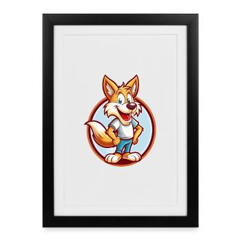 Coyote Drôle Kawaii Dessin animé Clipart Animal de compagnie - Affiche encadrée (27 × 37 cm) - noir - Devant