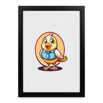 Canari oiseau drôle Kawaii dessin animé Clipart Animal - Affiche encadrée (27 × 37 cm) - noir - Devant