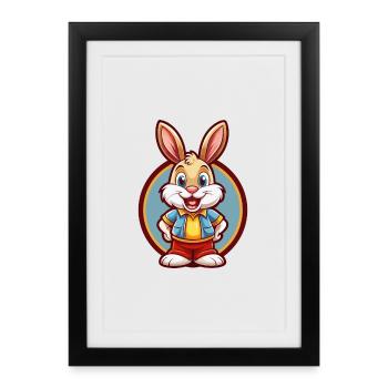 Lapin mignon drôle Kawaii dessin animé Clipart animal de compagnie - Affiche encadrée (27 × 37 cm) - noir - Devant