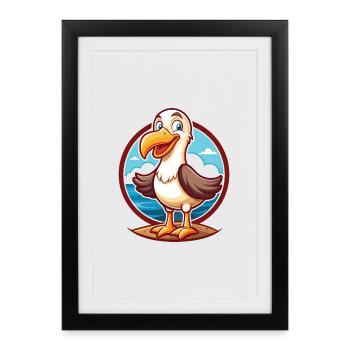 Albatros drôle Kawaii dessin animé Clipart animal de compagnie - Affiche encadrée (27 × 37 cm) - noir - Devant
