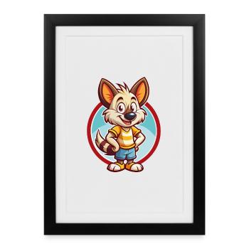 Aardwolf Drôle Kawaii Dessin animé Clipart Animal de compagnie - Affiche encadrée (27 × 37 cm) - noir - Devant