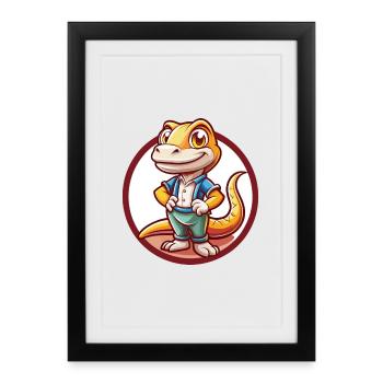 lézard drôle Kawaii dessin animé Clipart animal de compagnie - Affiche encadrée (27 × 37 cm) - noir - Devant