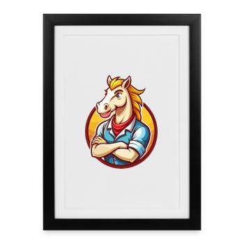 cheval mignon drôle kawaii dessin animé clipart animal de compagnie - Affiche encadrée (27 × 37 cm) - noir - Devant