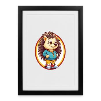 hérisson drôle Kawaii dessin animé Clipart animal de compagnie - Affiche encadrée (27 × 37 cm) - noir - Devant