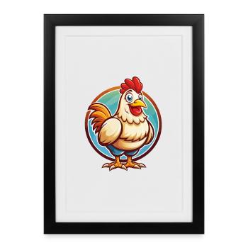 Poule mignon drôle Kawaii dessin animé Clipart animal de compagnie - Affiche encadrée (27 × 37 cm) - noir - Devant