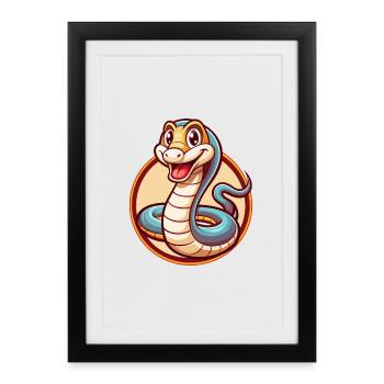serpent mignon drôle kawaii dessin animé clipart animal de compagnie - Affiche encadrée (27 × 37 cm) - noir - Devant