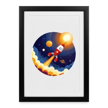 Colorful image of a rocket in space - Framed poster (27 × 37 cm) - black - Front