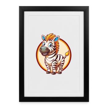 Zebra Cute Funny Kawaii Cartoon Clipart Animal Pet - Framed poster (27 × 37 cm) - black - Front