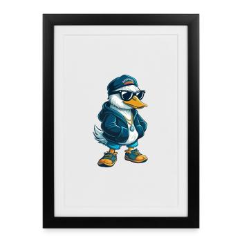 oie cool personnage de dessin animé Kawaii Clipart - Affiche encadrée (27 × 37 cm) - noir - Devant