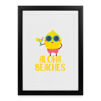 Escapade à la plage Cool Lemon Aloha - Affiche encadrée (27 × 37 cm) - noir - Devant