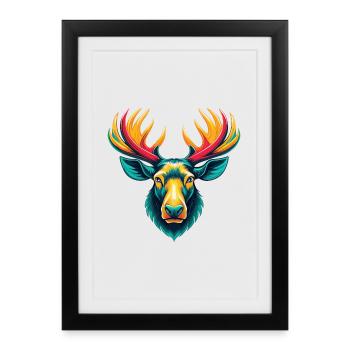 Moose Cute Kawaii Cartoon Clipart Animal Face - Framed poster (27 × 37 cm) - black - Front