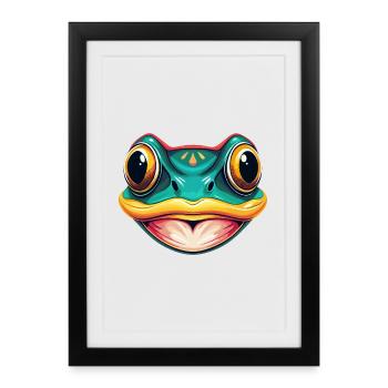 Frog Cute Kawaii Cartoon Clipart Animal Face - Framed poster (27 × 37 cm) - black - Front