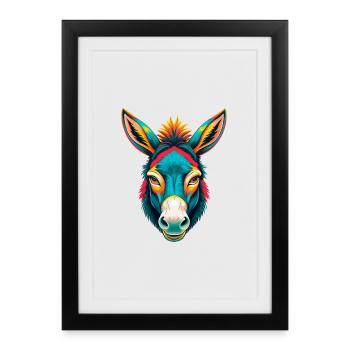 âne mignon kawaii dessin animé clipart visage d’animal - Affiche encadrée (27 × 37 cm) - noir - Devant