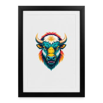 Bison Cute Kawaii Cartoon Clipart Animal Face - Framed poster (27 × 37 cm) - black - Front