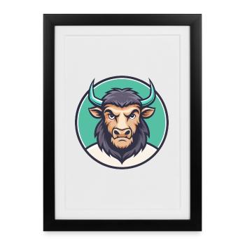 buffle kawaii dessin animé personnage animal visage d’animal de compagnie - Affiche encadrée (27 × 37 cm) - noir - Devant