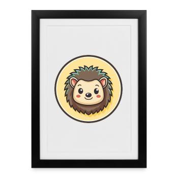 hérisson kawaii dessin animé personnage animal visage d’animal de compagnie - Affiche encadrée (27 × 37 cm) - noir - Devant