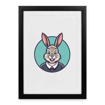 Rabbit Kawaii Cartoon Character Animal Pet Face - Framed poster (27 × 37 cm) - black - Front