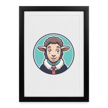 mouton kawaii dessin animé personnage animal visage d’animal - Affiche encadrée (27 × 37 cm) - noir - Devant