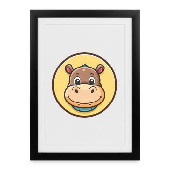Hippo Kawaii Cartoon Character Animal Pet Face - Framed poster (27 × 37 cm) - black - Front