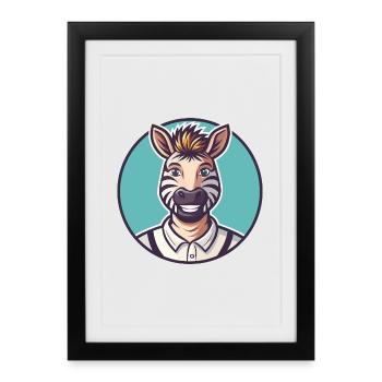 Zebra Kawaii Cartoon Character Animal Pet Face - Framed poster (27 × 37 cm) - black - Front