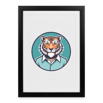 Tiger Kawaii Cartoon Character Animal Pet Face - Framed poster (27 × 37 cm) - black - Front