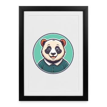 Panda Kawaii Dessin animé Personnage Animal Animal Visage - Affiche encadrée (27 × 37 cm) - noir - Devant
