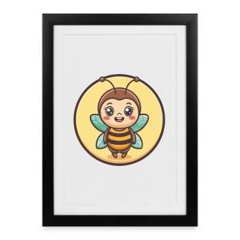 Biene Kawaii Cartoon Figur Tier Haustier Gesicht - Gerahmtes Poster (27 × 37 cm) - Schwarz - Vorne