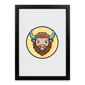 Bison Kawaii Cartoon Character Animal Pet Face - Framed poster (27 × 37 cm) - black - Front