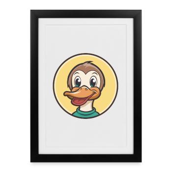 Duck Kawaii Cartoon Character Animal Pet Face - Framed poster (27 × 37 cm) - black - Front