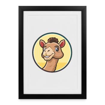 Camel Kawaii Dessin animé Personnage Animal Animal Visage - Affiche encadrée (27 × 37 cm) - noir - Devant