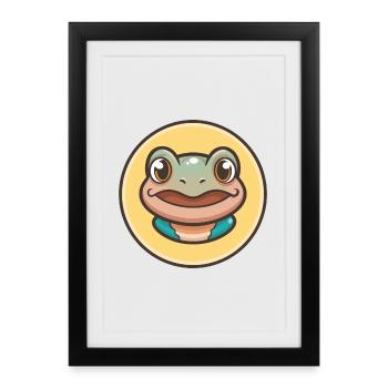 grenouille kawaii dessin animé personnage animal visage d’animal - Affiche encadrée (27 × 37 cm) - noir - Devant