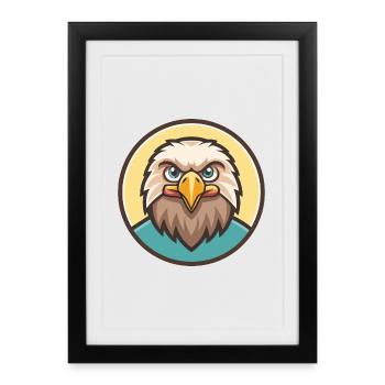 aigle kawaii dessin animé personnage animal visage d’animal de compagnie - Affiche encadrée (27 × 37 cm) - noir - Devant