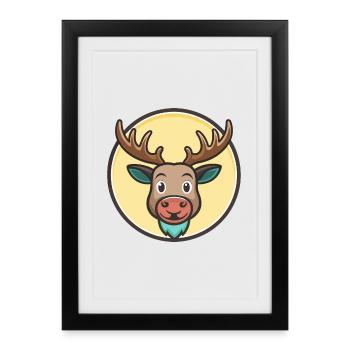 Moose Kawaii Cartoon Character Animal Pet Face - Framed poster (27 × 37 cm) - black - Front