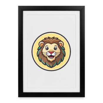 Lion Kawaii Cartoon Character Animal Pet Face - Framed poster (27 × 37 cm) - black - Front