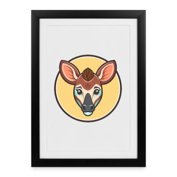 Okapi Kawaii Cartoon Character Animal Pet Face - Framed poster (27 × 37 cm) - black - Front