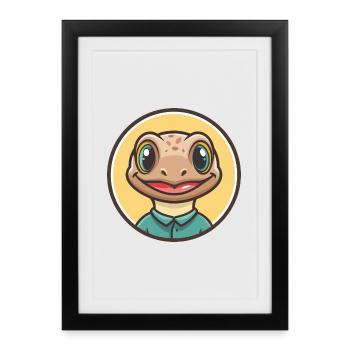 lézard kawaii dessin animé personnage animal visage d’animal de compagnie - Affiche encadrée (27 × 37 cm) - noir - Devant