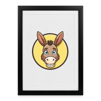 Âne Kawaii Dessin Animé Personnage Animal Visage D’animal - Affiche encadrée (27 × 37 cm) - noir - Devant