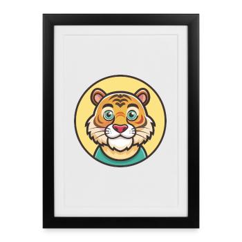 Tiger Kawaii Cartoon Character Animal Pet Face - Framed poster (27 × 37 cm) - black - Front