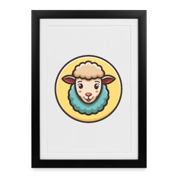 mouton kawaii dessin animé personnage animal visage d’animal - Affiche encadrée (27 × 37 cm) - noir - Devant