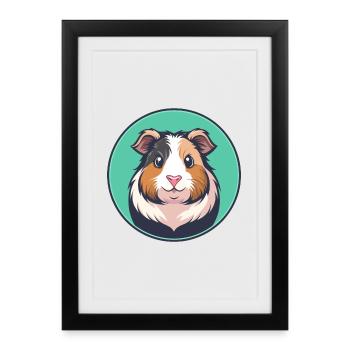 cochon d’Inde Kawaii dessin animé personnage visage d’animal - Affiche encadrée (27 × 37 cm) - noir - Devant