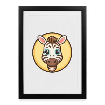 Zebra Kawaii Cartoon Character Animal Pet Face - Framed poster (27 × 37 cm) - black - Front