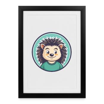 hérisson kawaii dessin animé personnage animal visage d’animal de compagnie - Affiche encadrée (27 × 37 cm) - noir - Devant