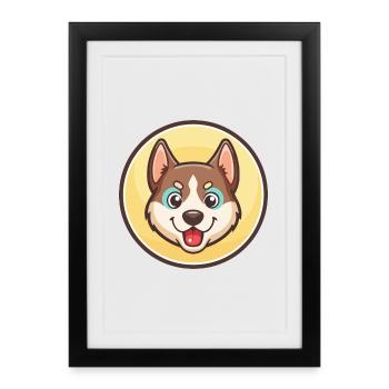 Alopekis, race de chien, dessin animé coloré, kawaii, clipart - Affiche encadrée (27 × 37 cm) - noir - Devant