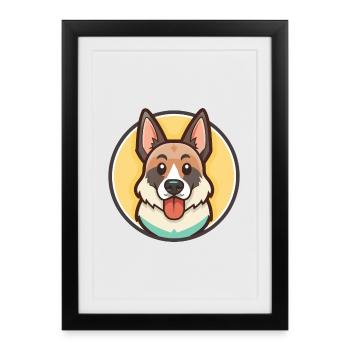 Alabai Shepherd Dog Breed Cartoon Kawaii Clipart - Framed poster (27 × 37 cm) - black - Front